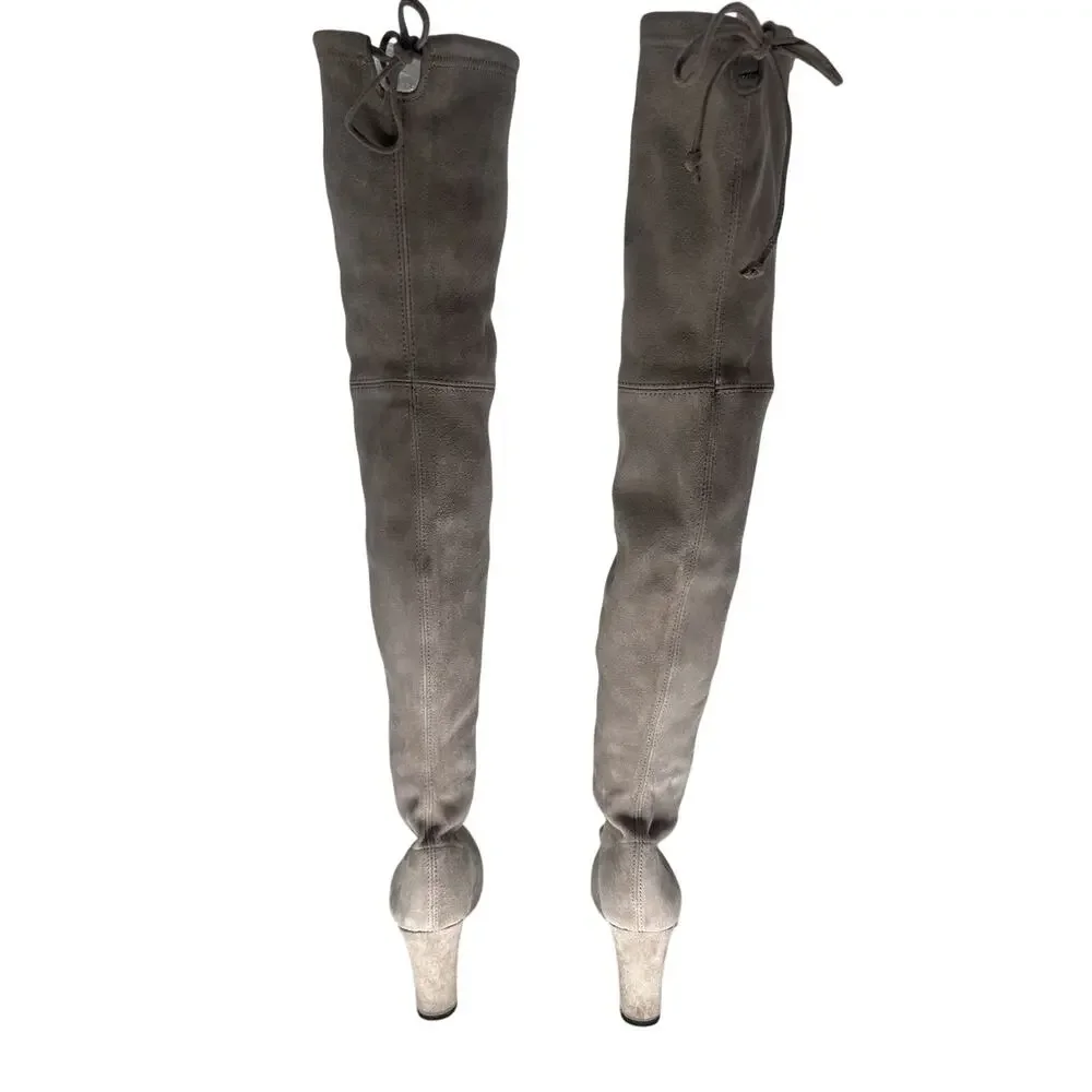 Stuart Weitzman Suede Highland Over-The-Knee Heeled Boots Gray Women's Size 5.5
